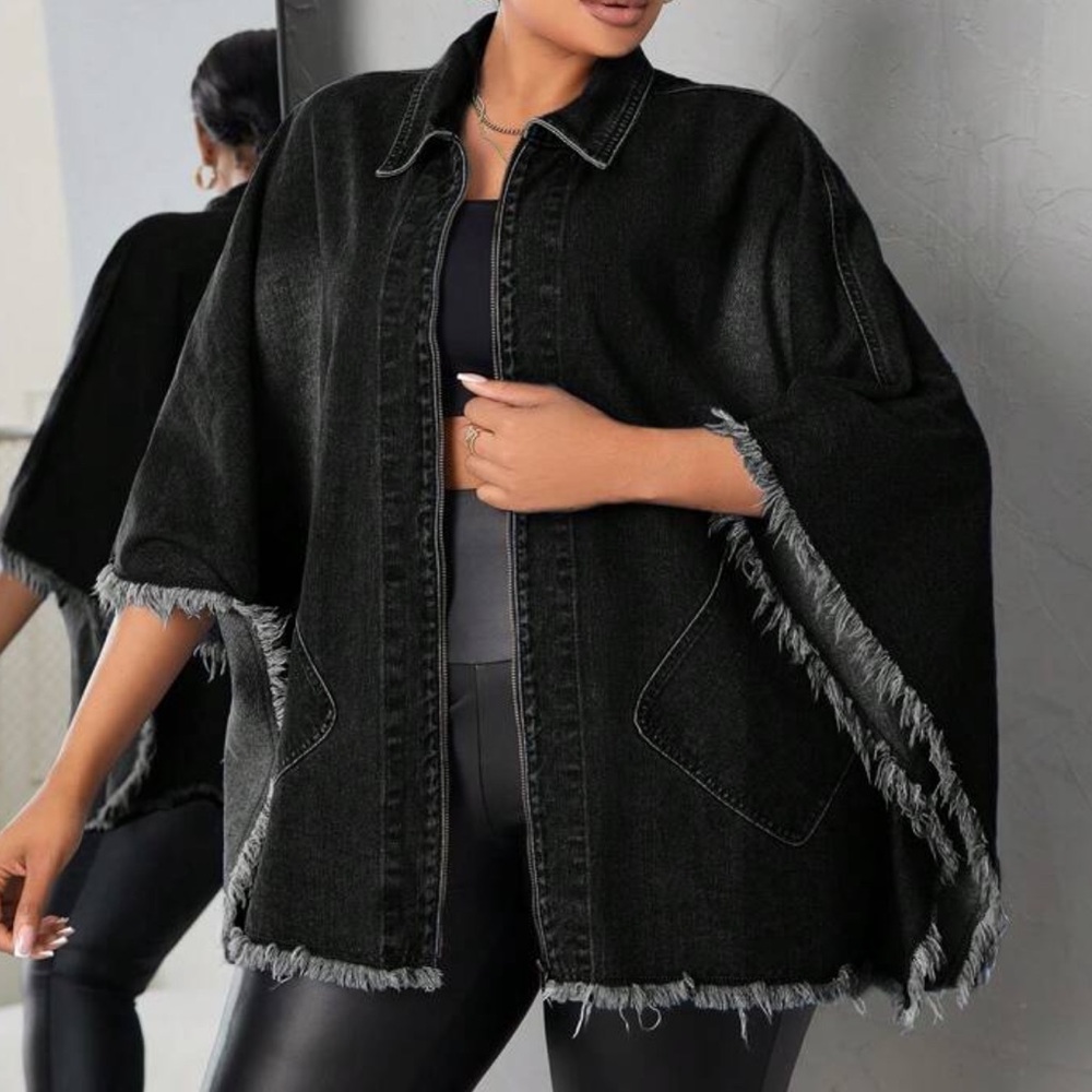 Plus Western frayed hem zip up Loose Fit Jacket - Picture 6 of 8